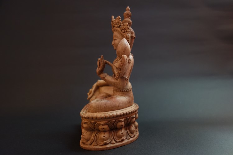 【仏像】緑多羅菩薩（グリーンターラ）木彫り 仏像19cm【送料無料】
