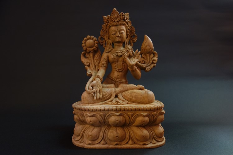 【仏像】白多羅菩薩（ホワイトターラ）木彫り 仏像 21cm【送料無料】