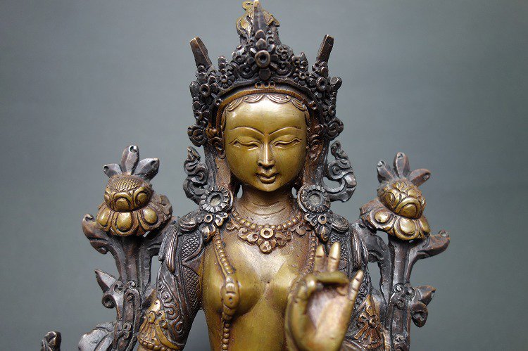 【仏像】緑多羅菩薩（グリーンターラ）銅製 22cm【送料無料】