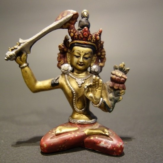 専用】チベット ネパール 仏教 アンティーク仏像 象嵌装飾 文殊菩薩