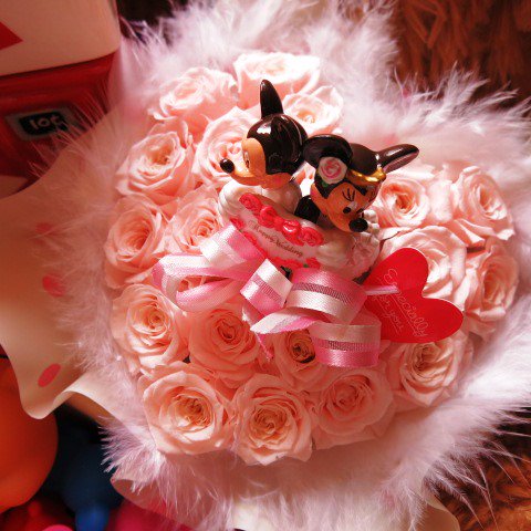 ディズニー フラワーギフト 結婚祝い 花 ミッキーマウス ミニーマウス ハートのプリザーブドフラワー ケース付き