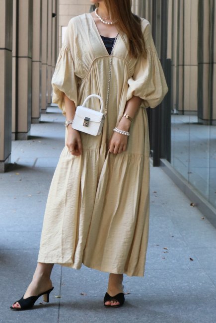 beige maxi dress with sleeves