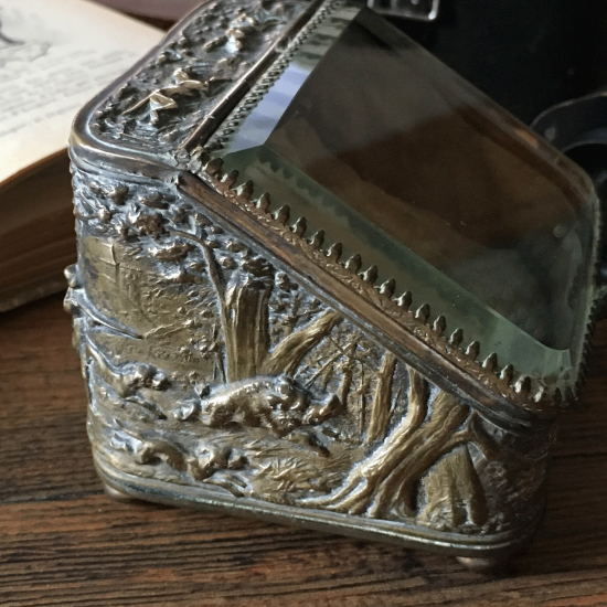 ジュエリーボックス　ガラス　真鍮　19世紀　フランス