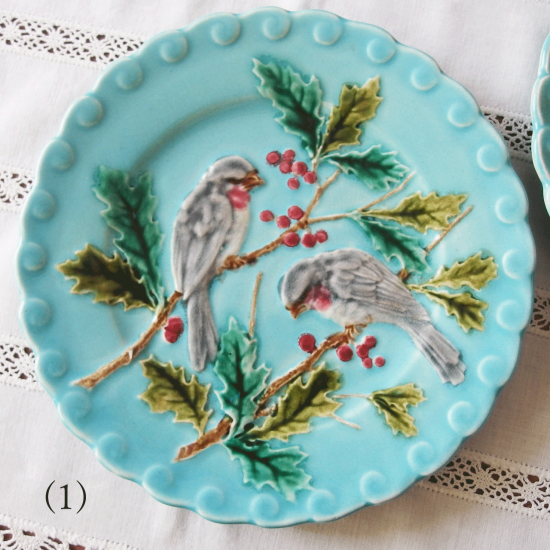 フランス サルグミンヌ | アンティーク バルボティーヌ皿（鳥と赤い実