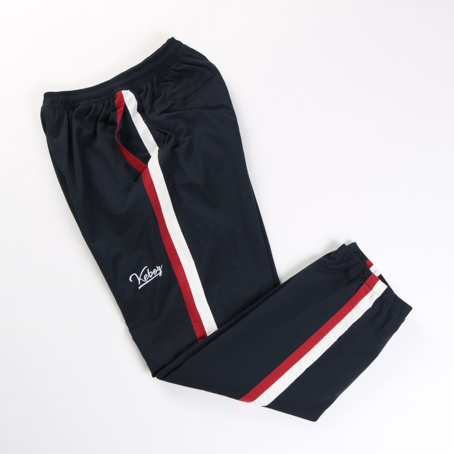 navy and red track pants