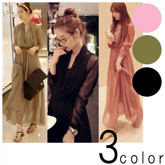 3カラー カシュクール ドレープ シフォン ロング ワンピース ドレス 可愛い リゾート 結婚式 二次会 ママ イベント 卒園式 入学式 発表会 大きいサイズ マキシ丈ワンピース Lilirena