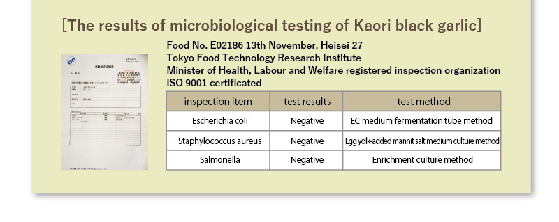 the results of microbiological testing of kaori black garlic