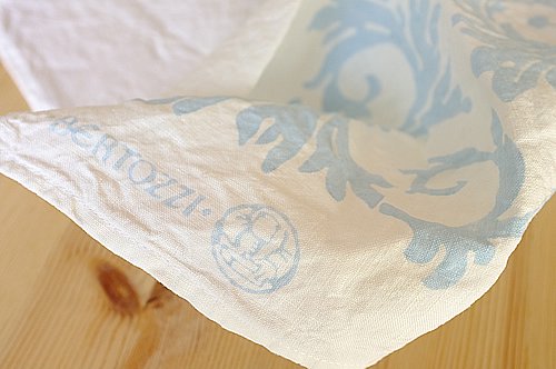 キッチンクロス　リネン（麻）　イタリア製　ベルトッツイ　アカンサス　ブルー　46 x 46 cm