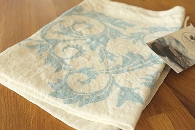 キッチンクロス　リネン（麻）　イタリア製　ベルトッツイ　アカンサス　ブルー　長方形タイプ　45 x 60 cm