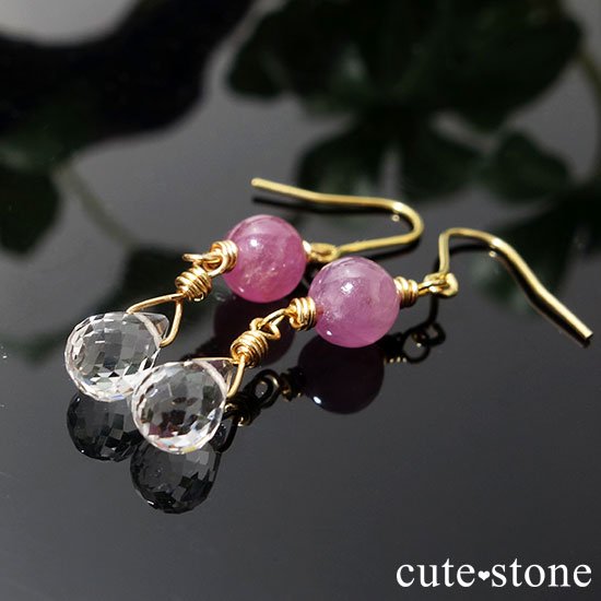 ピンクサファイア 水晶のピアス イヤリング 春の雫 Cute Stone