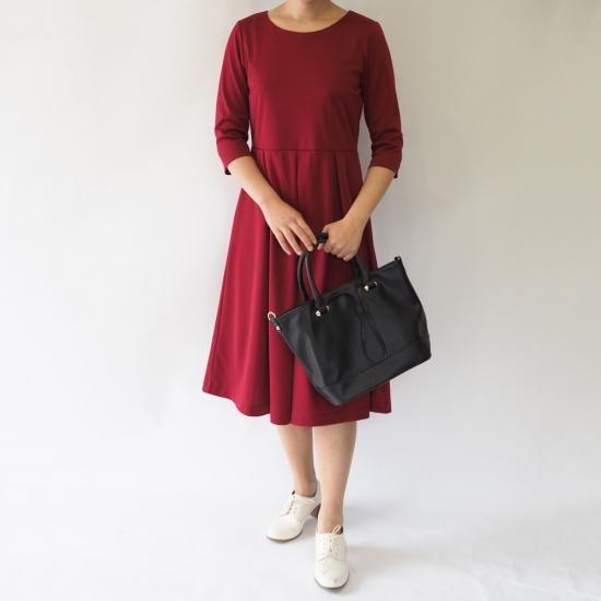 アーミッシュ風シンプルワンピース ワインレッド 定番生地