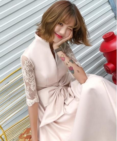 パーティードレス 謝恩会ドレス 成人式ドレス 二次会ワンピース 袖ありドレス