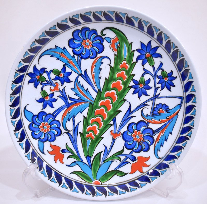 キュタフヤ陶器 手書き飾り絵皿 アート チューリップ