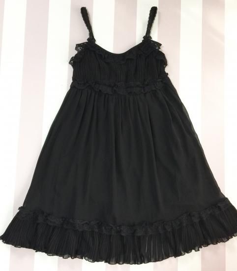 プリーツシフォン ネグリジェワンピース 黒 古着屋マッシュ かわいくて安い古着のお通販