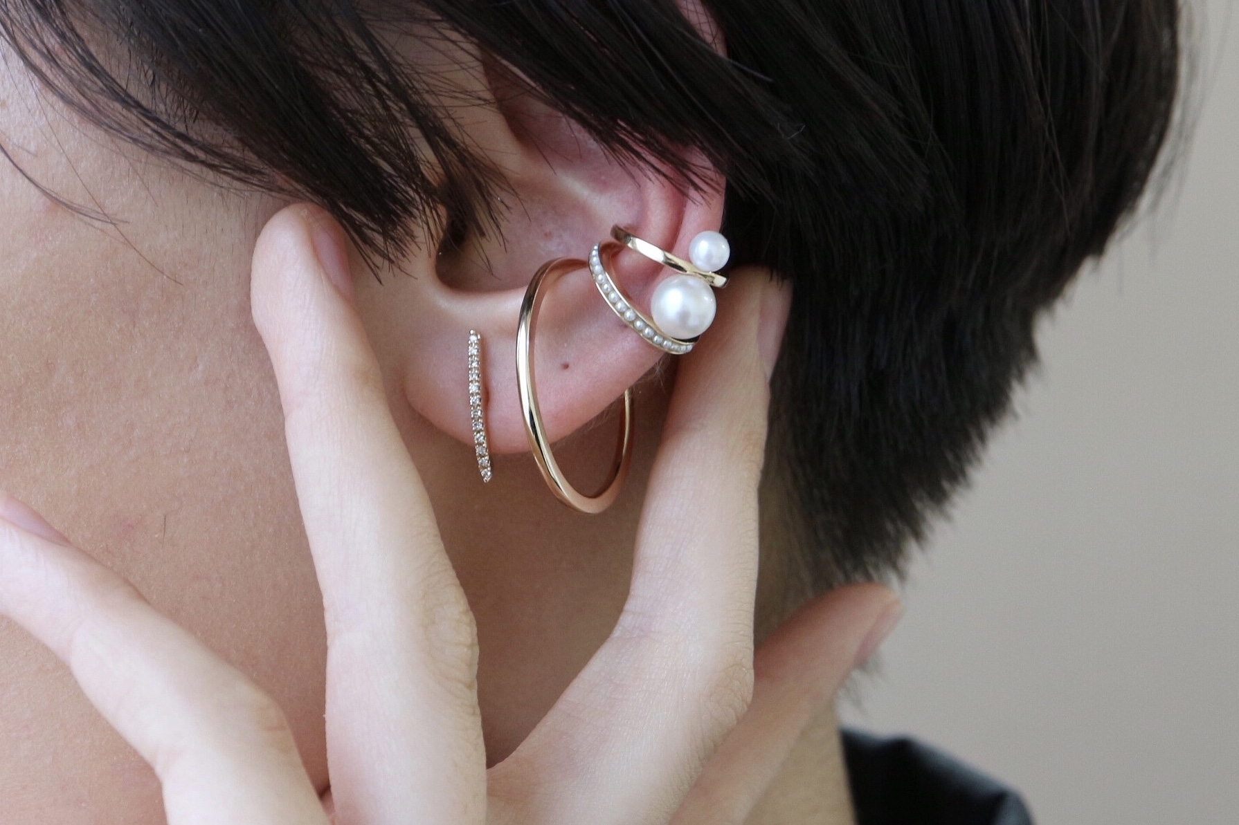 Hirotaka（ヒロタカ) Double Pearl Ear Cuff - CULET by New Jewelry ONLINE STORE