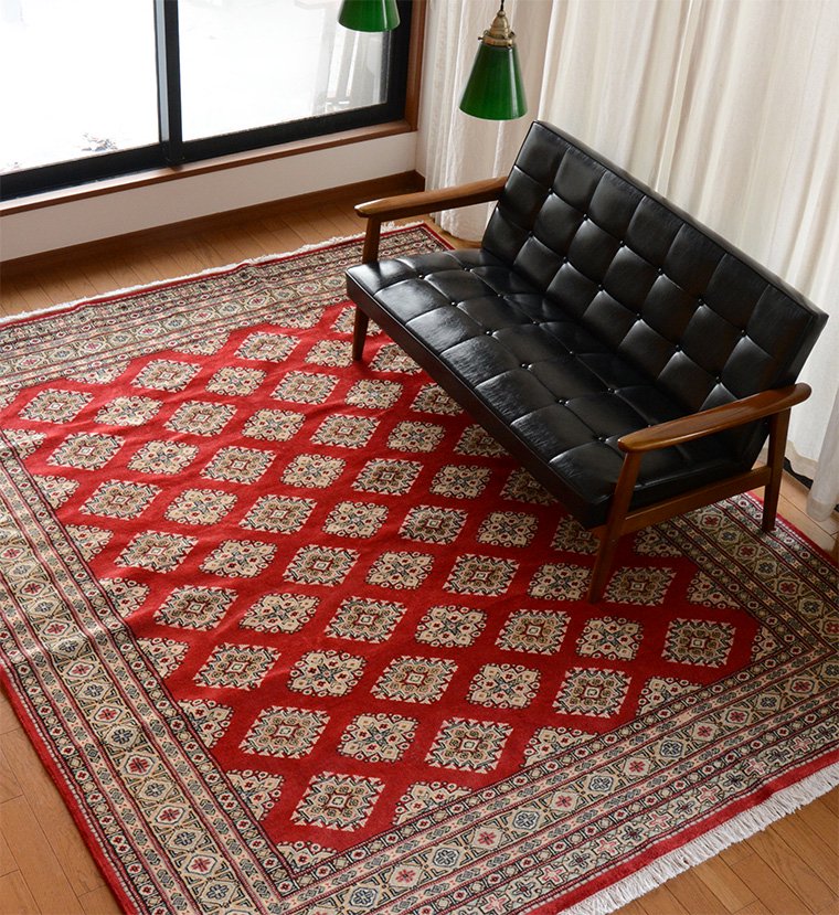 パキスタン絨毯 手織り レッド 3帖サイズ 約206×257cm 1616-25149R 
