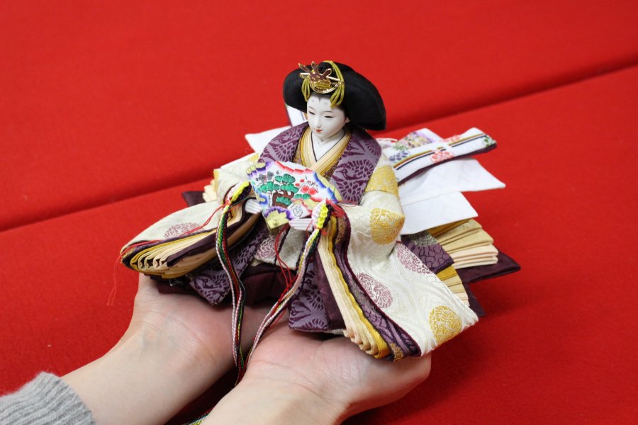 雛人形 おひなさま 衣裳着人形 望月龍翠 有職正絹 紫 黄一式[D3-3852 
