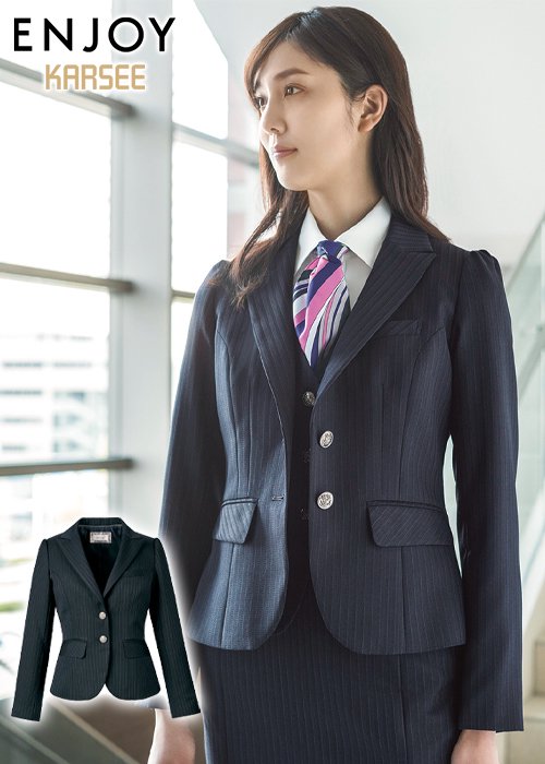 Eaj371 ジャケット 後ろ姿まで視線をくぎづける都会的なストライプ柄 事務服 会社制服通販 かわいい おしゃれなオフィス着 ユニアカ