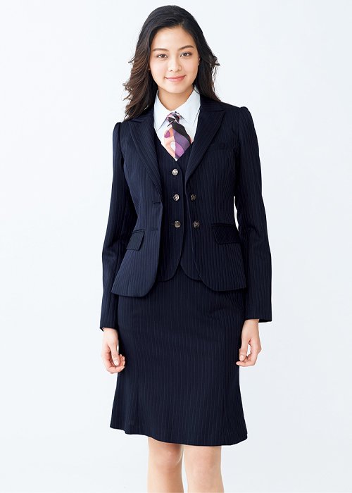 Eaj371 ジャケット 後ろ姿まで視線をくぎづける都会的なストライプ柄 事務服 会社制服通販 かわいい おしゃれなオフィス着 ユニアカ