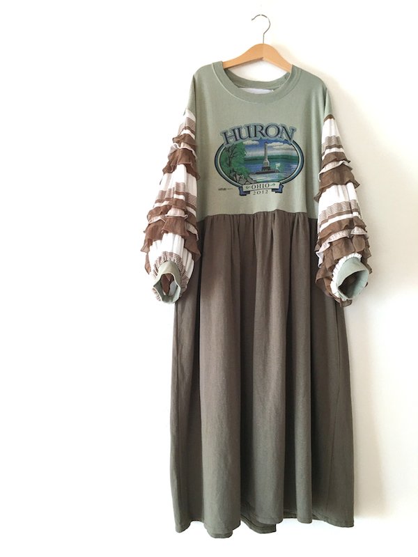 Remake Frillsleeve Loose Dress リメイク フリルスリーブ ルーズワンピース Khaki Kici