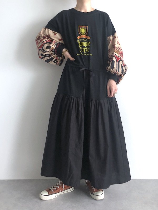 Remake African Cotton Browsing Tee Dress リメイク アフリカンスリーブ ブラウジングワンピース Beige Kici