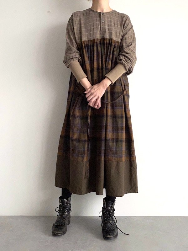 Remake Knit Dress リメイク ニットワンピース Check Brn Kici