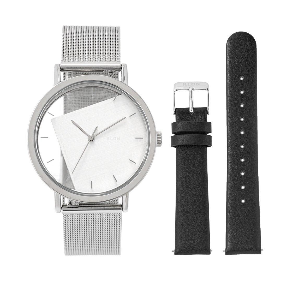 KLON INVISIBLE UNIVERSAL SHAPES [rectangle] SILVER EDITION -BLACK LEATHER STRAP SET- 38mm