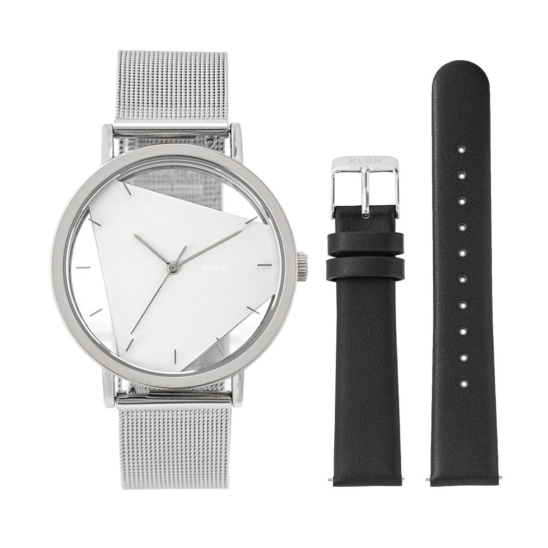 KLON INVISIBLE UNIVERSAL SHAPES [triangle] SILVER EDITION -BLACK LEATHER STRAP SET- 38mm