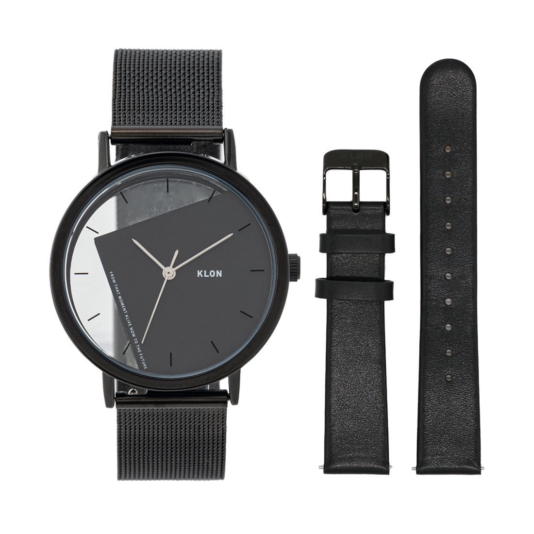 KLON INVISIBLE UNIVERSAL SHAPES [rectangle] BLACK EDITION -IP BLACK LEATHER STRAP SET- 38mm