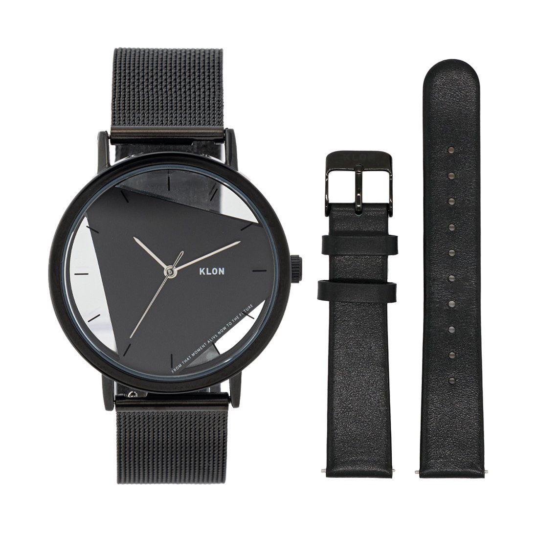 KLON INVISIBLE UNIVERSAL SHAPES [triangle] BLACK EDITION -IP BLACK LEATHER STRAP SET- 38mm