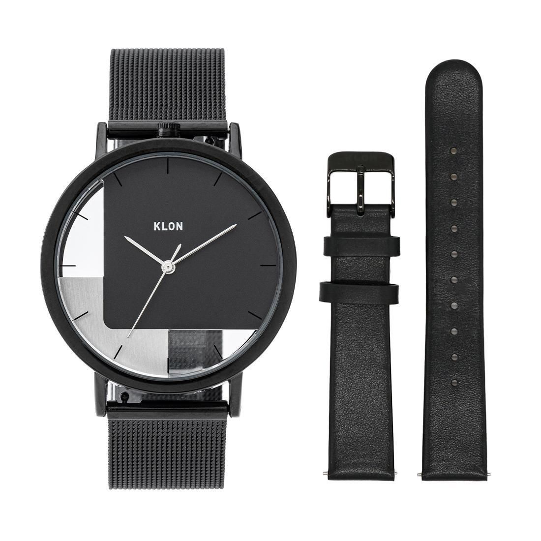 KLON INVISIBLE OVERLAPPING TILES BLACK -IP BLACK LEATHER STRAP SET- 38mm