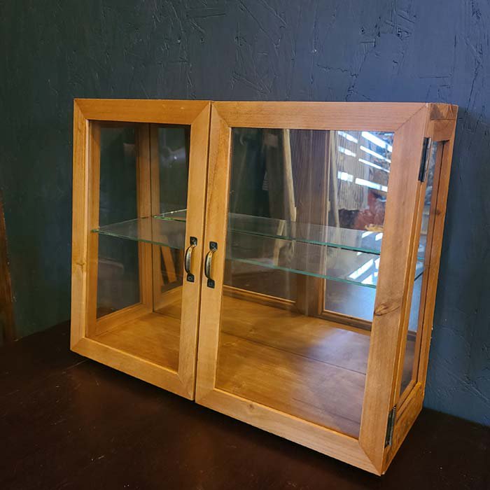 ガラス2段棚・ガラスケース・木製棚・ディスプレイ棚 | 旅するレトロ