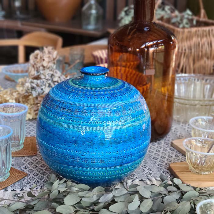 花瓶　ビトッシ-　青い陶器　イタリア製陶器
