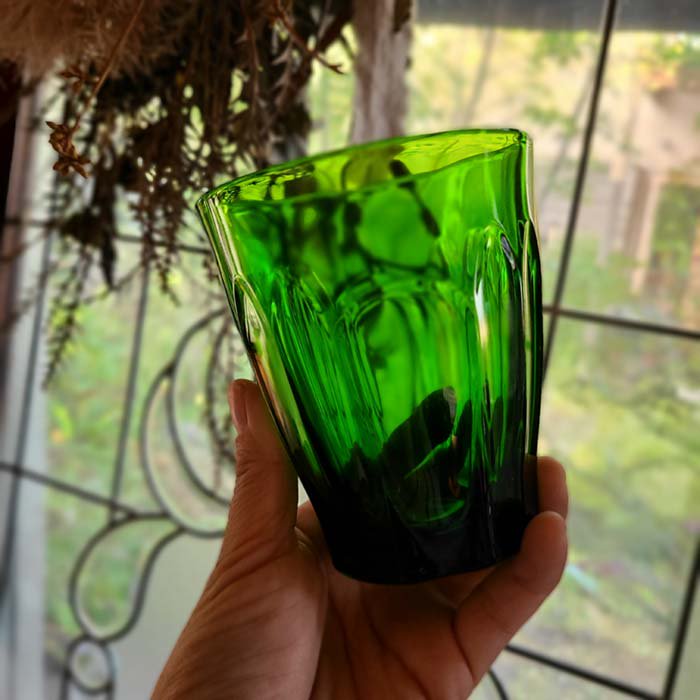 【アンティーク　イギリス　ランプシェード　3コセット】グリーンガラス