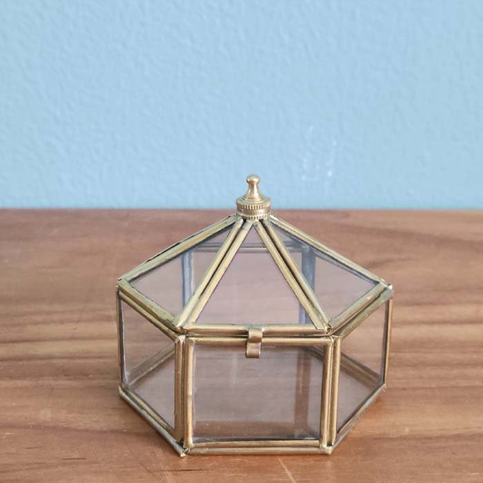 真鍮六角形ガラスケースSサイズ・ガラスボックス | 旅するレトロ雑貨店 