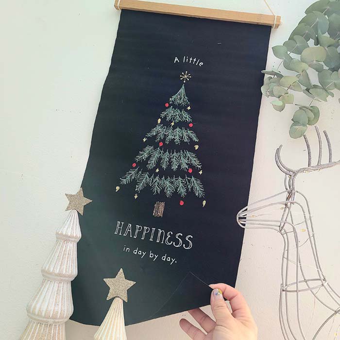 クリスマス刺繍タペストリー・Lサイズ・クリスマスツリー・ブラック 