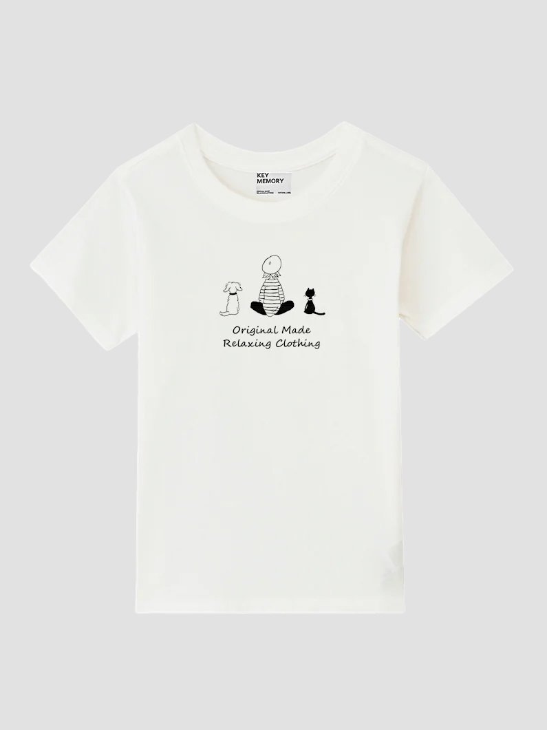 犬と猫のイラストtシャツ ホワイト 鎌倉ブランド Key Memory
