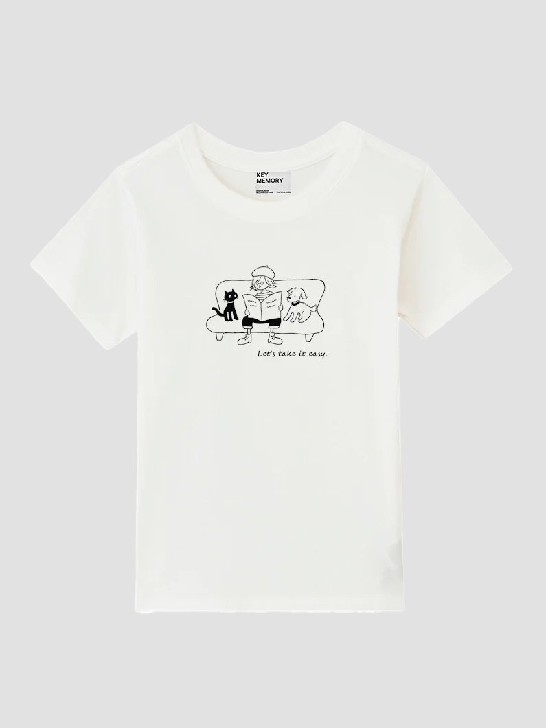 犬と猫のイラストtシャツ ホワイト 鎌倉ブランド Key Memory