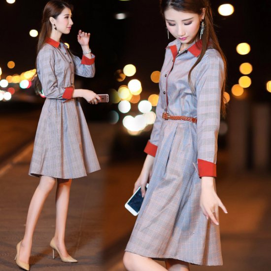 ワンピース 襟と袖の色違いが良いアクセントに フレアなスカートが可愛さをプラスしてくれる 韓国セレクトショップ通販レディースmarron マロン