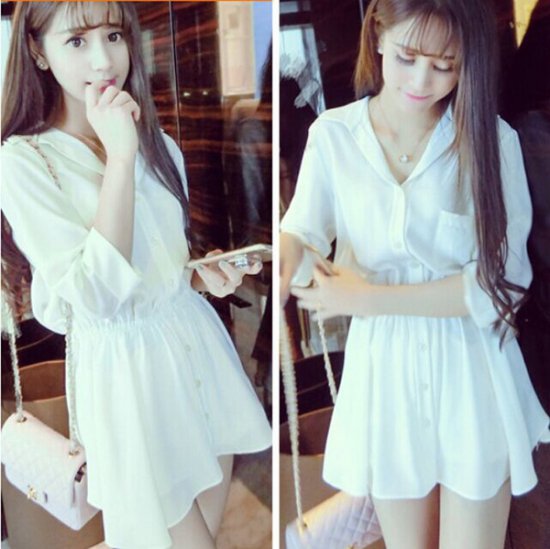 ワンピース 可愛い純白のミニフレアなシャツワンピ 韓国セレクトショップ通販レディースmarron マロン