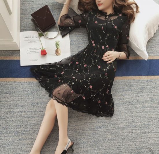 ワンピース シースルー花柄刺繍で可愛い綺麗なイメージにしたい方へ 韓国セレクトショップ通販レディースmarron マロン