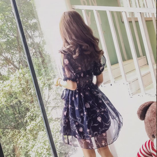 ワンピース シースルー肩見せチラリがセクシー ガーリー 花柄の可愛いワンピ 韓国セレクトショップ通販レディースmarron マロン