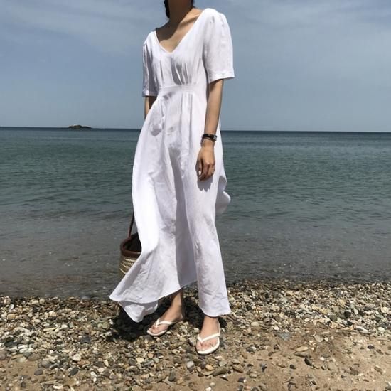 ワンピース シンプル無地の韓国ファッションナチュラルワンピ 韓国ファッション通販レディースmarron マロン