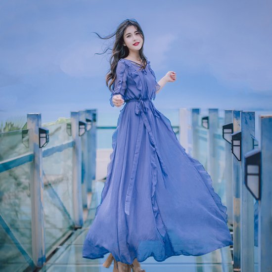 ワンピース 韓国ドレス フリル可愛い女性らしい清楚なリゾートワンピ 韓国 ワンピース ドレス 通販レディースmarron マロン