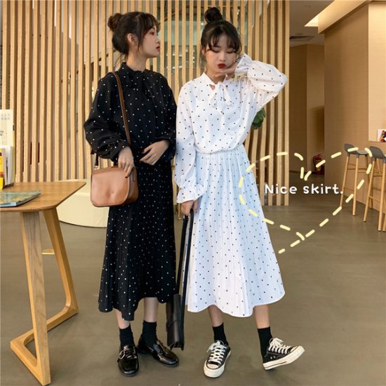 韓国ワンピース 襟元可愛い韓国ファッションの双子コーデドットワンピース 韓国 ワンピース ドレス 通販レディースmarron マロン