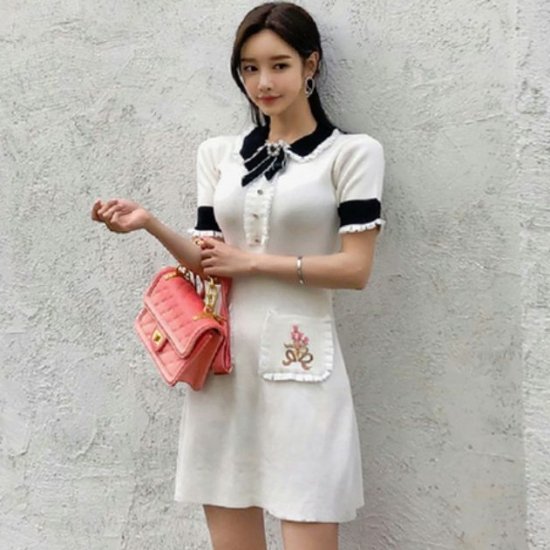 ワンピース リボン可愛い清楚お嬢様のフェミニンワンピ 韓国 ワンピース ドレス 通販レディースmarron マロン