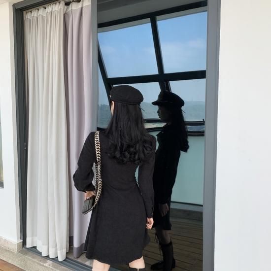 ワンピース フロントボタンデザインがレトロな雰囲気の可愛いワンピース 韓国 ワンピース ドレス 通販レディースmarron マロン