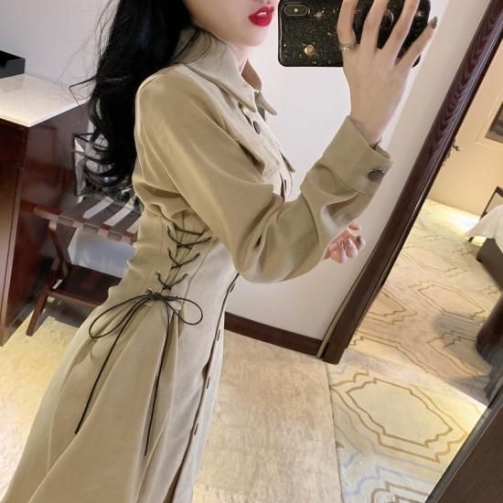 ワンピース フロントボタンデザインがレトロな雰囲気の可愛いワンピース 韓国 ワンピース ドレス 通販レディースmarron マロン