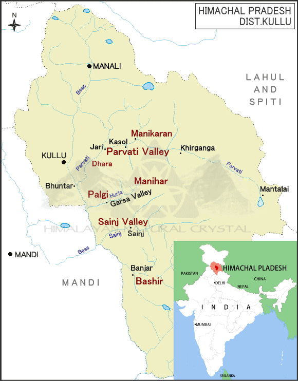 インドのヒマーチャル、クル地方の地図