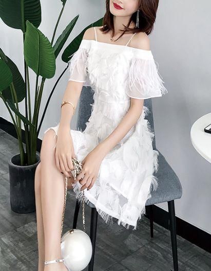 韓国 ワンピース ドレス 激安 総レースパーティードレス 春服 ワンピース 膝丈ワンピース オフショル 白ワンピース Jm5047 ワンピの里